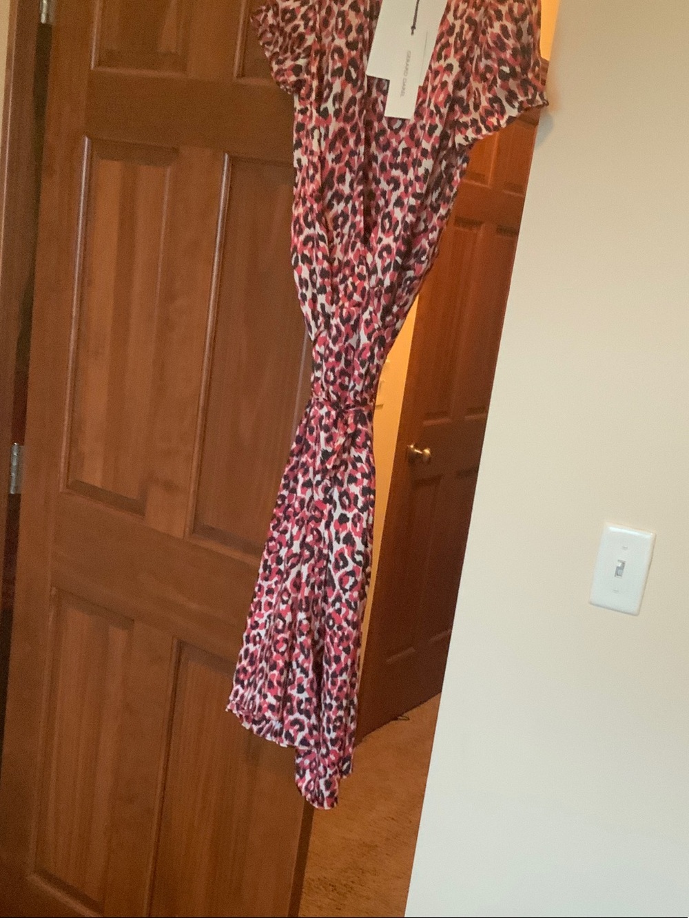 Gerard Darel Pink and Black Leopard-Print Maxi Dress with Short Sleeves